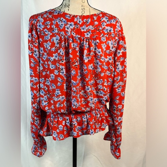 Premise Red Blue Pleated Bubble Midi Blouse ❤️🩵 - Picture 7 of 11